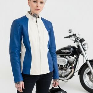 NWT Danier💙Blue & White Geniune Leather Jacket with Satiny Lining ORG.$349 Sz L